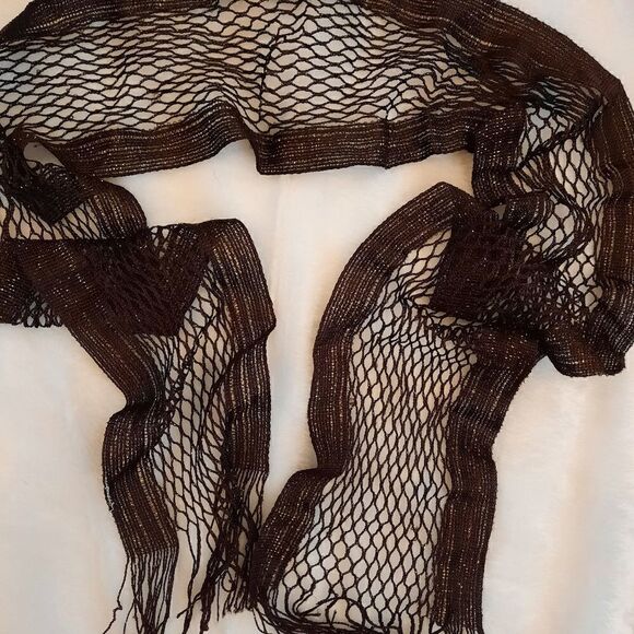 Brown/ Gold Metallic Fringed Netted Scarf/Tie Belt - Picture 11 of 12